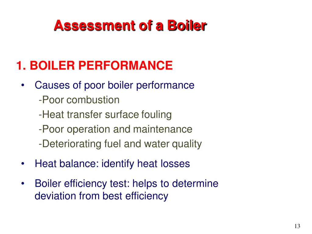 assessment of a boiler