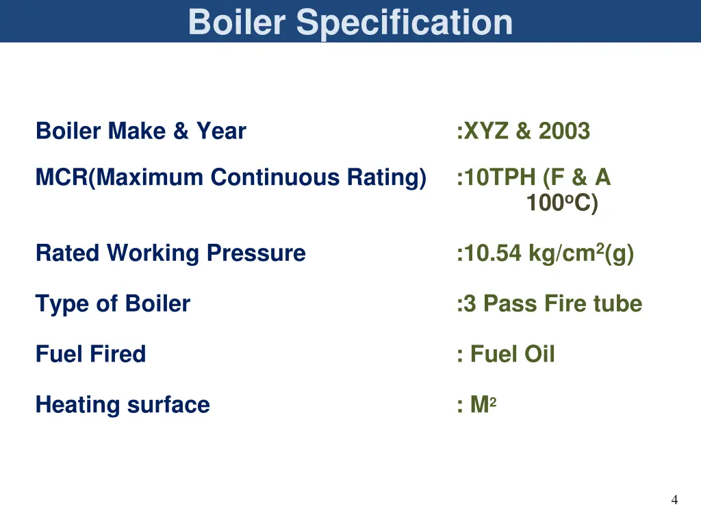 boiler specification