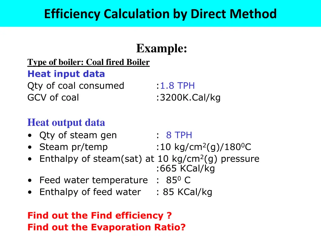 efficiency calculation by direct method