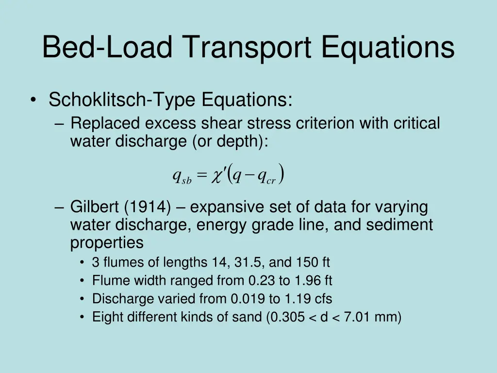 bed load transport equations 10