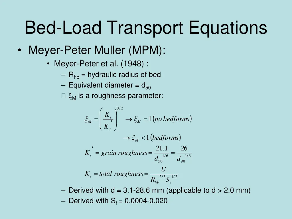 bed load transport equations meyer peter muller 1