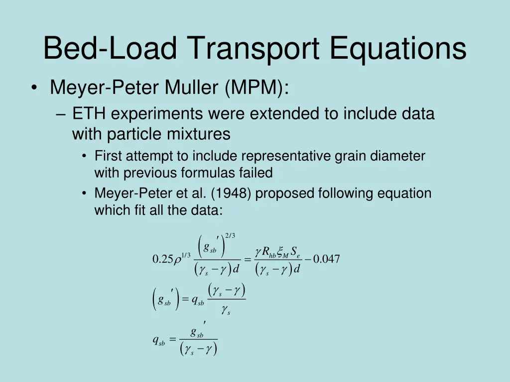 bed load transport equations meyer peter muller