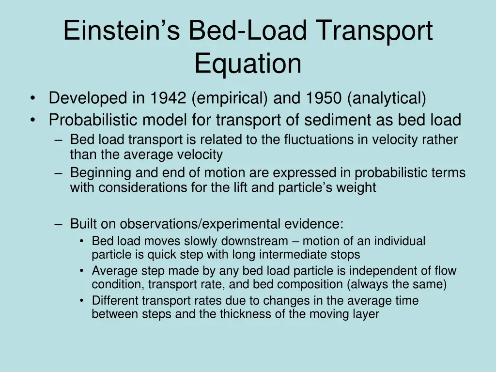 einstein s bed load transport equation