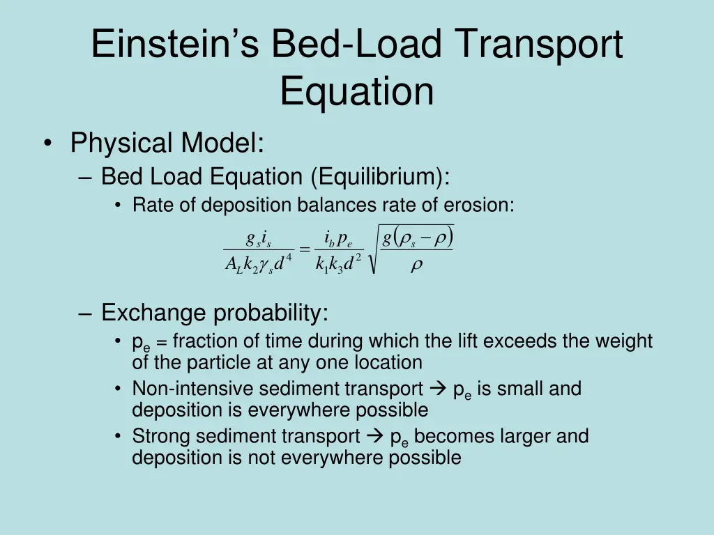 einstein s bed load transport equation physical 1