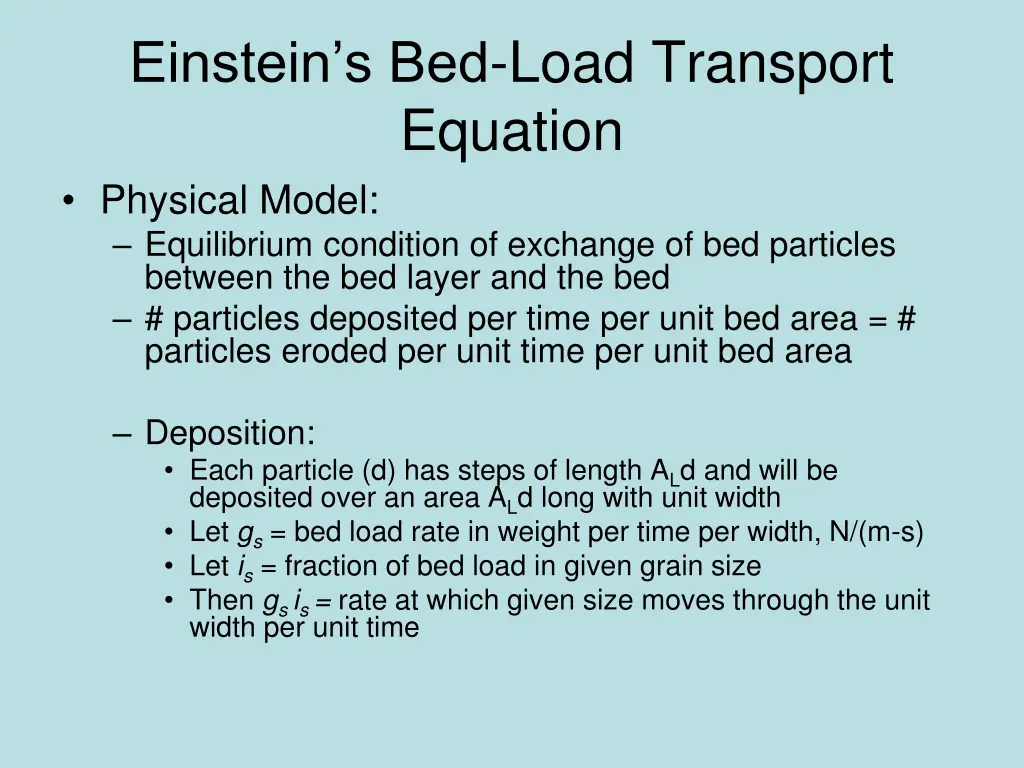 einstein s bed load transport equation physical