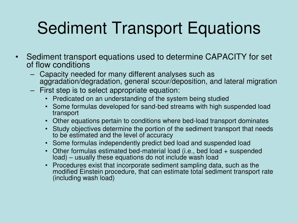 sediment transport equations