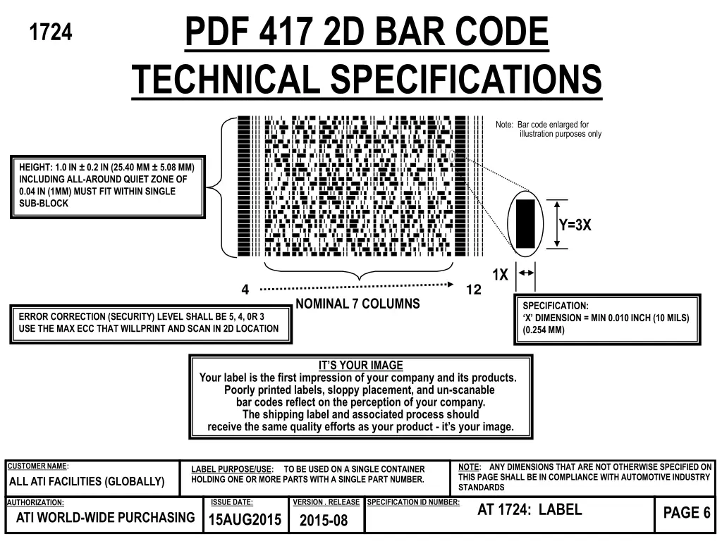 pdf 417 2d bar code technical specifications