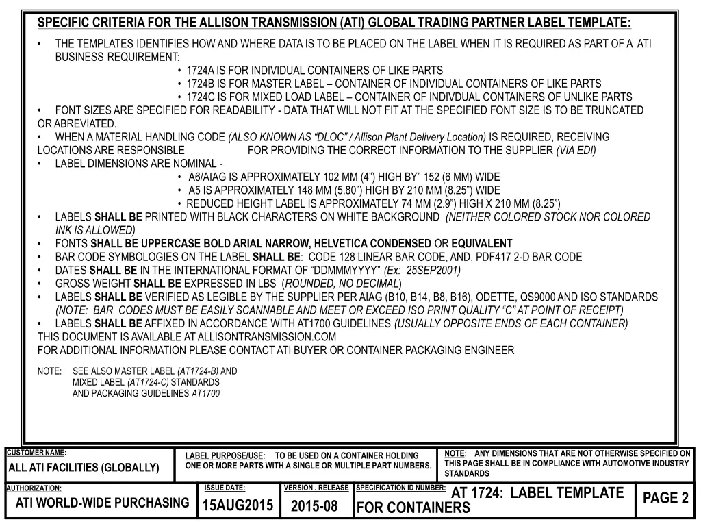 specific criteria for the allison transmission