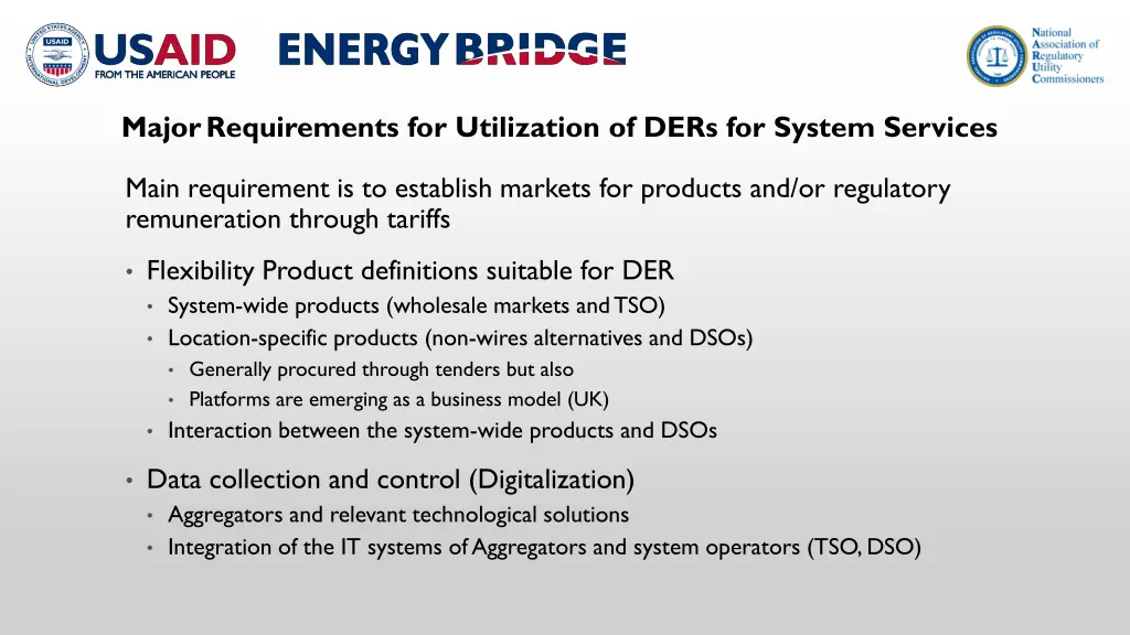 major requirements for utilization of ders