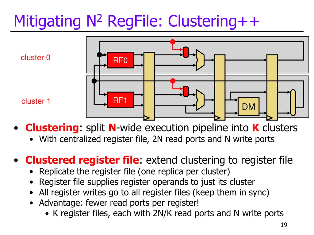 mitigating n 2 regfile clustering