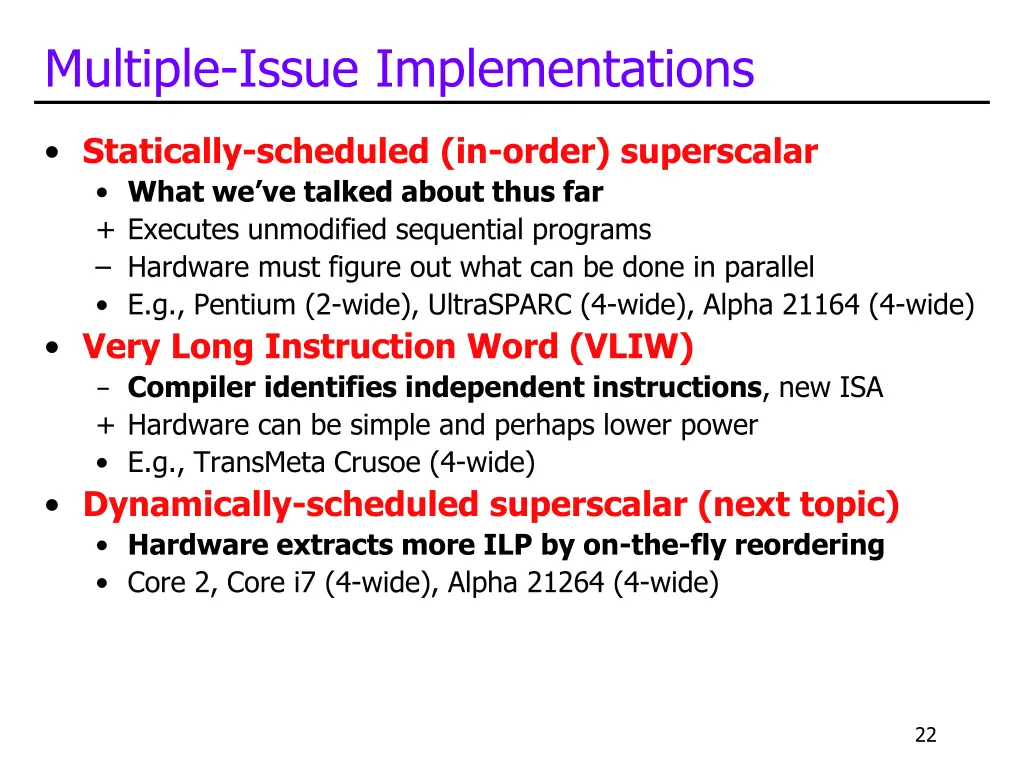 multiple issue implementations