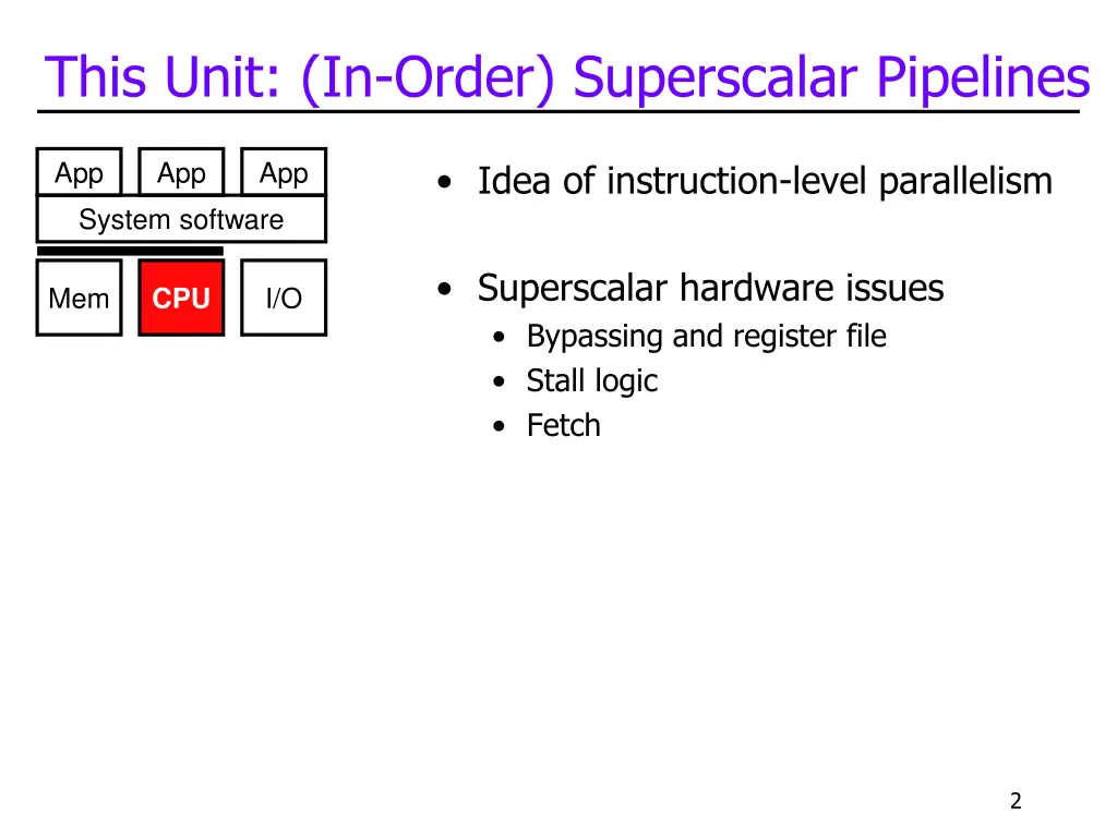 this unit in order superscalar pipelines