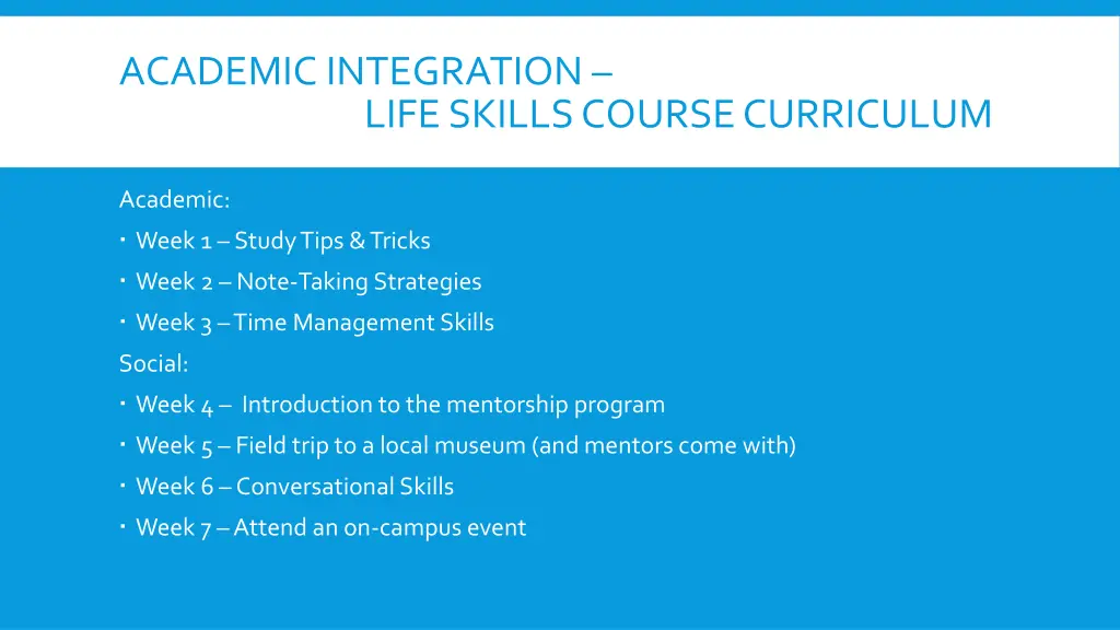 academic integration life skills course curriculum