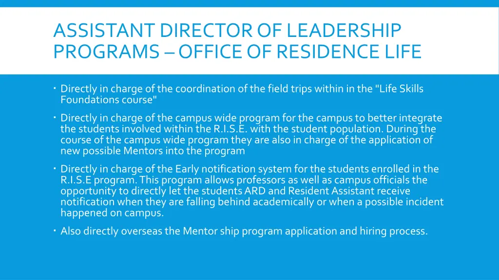 assistant director of leadership programs office