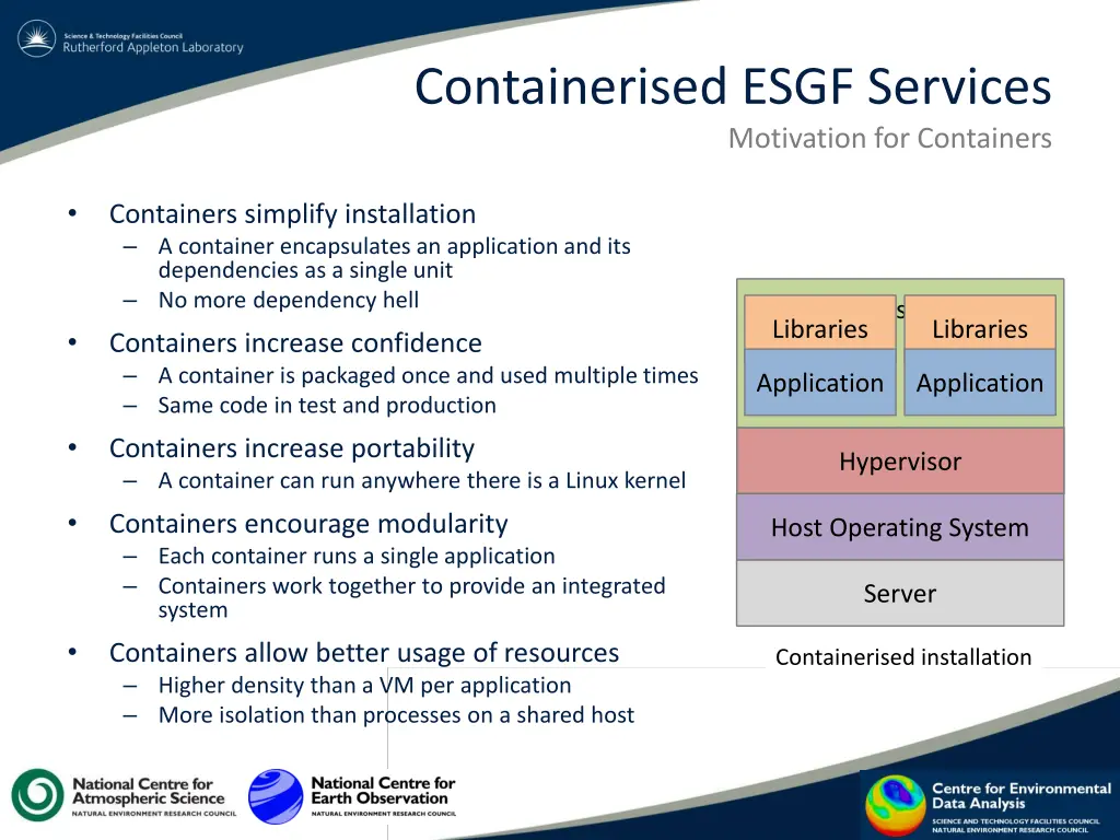 containerised esgf services motivation