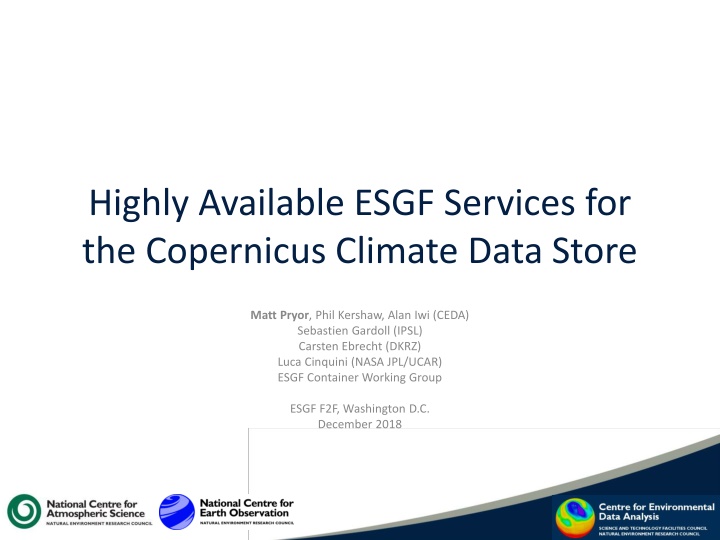 highly available esgf services for the copernicus