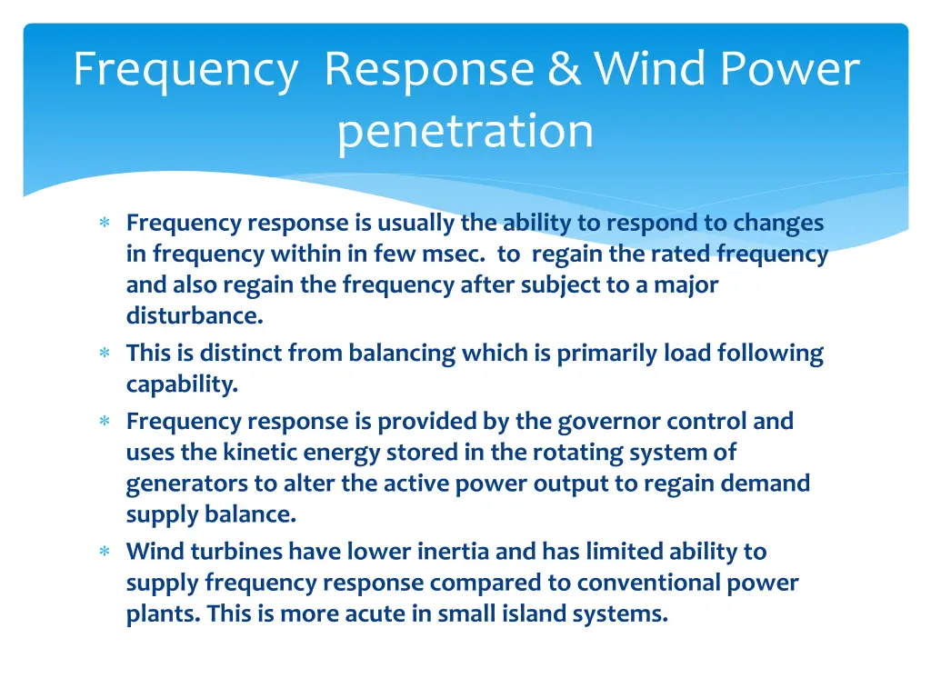 frequency response wind power penetration