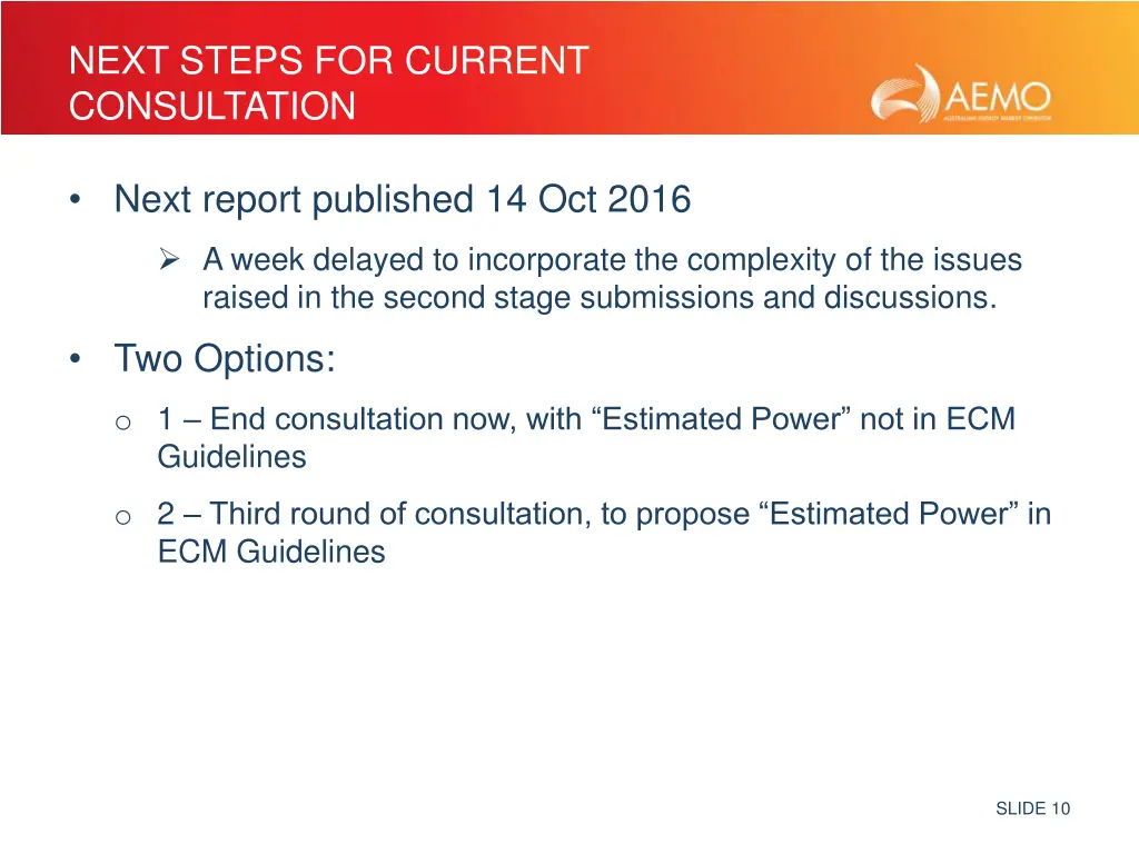 next steps for current consultation