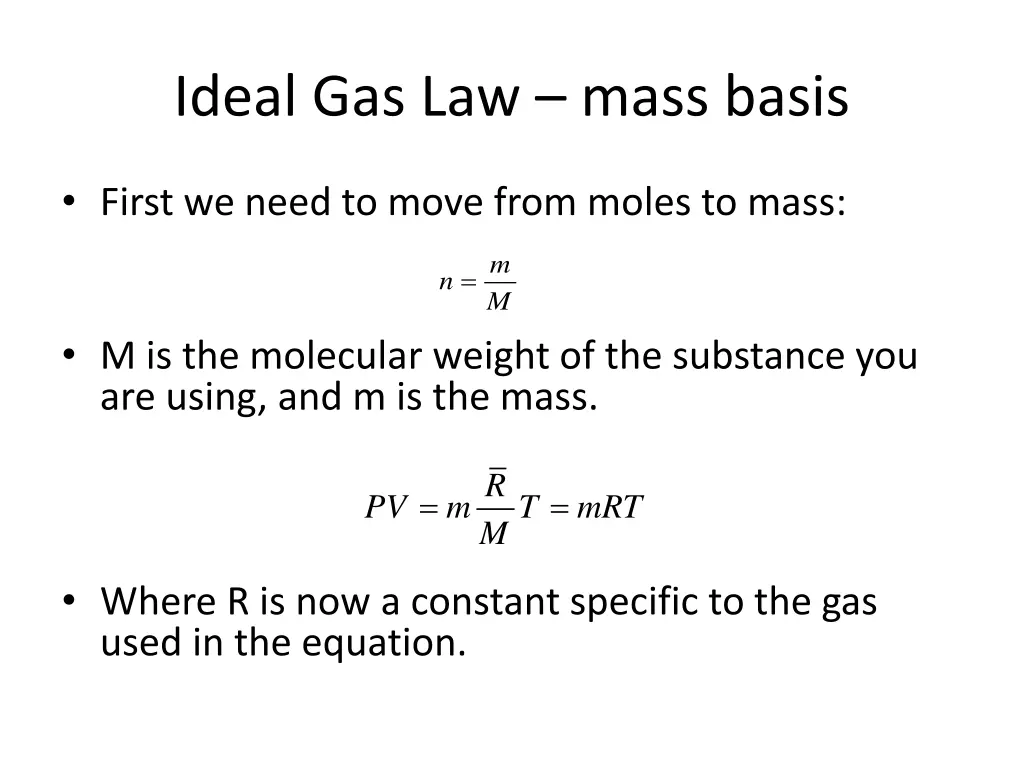 ideal gas law mass basis