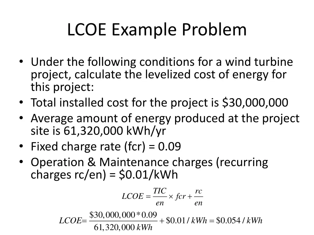 lcoe example problem