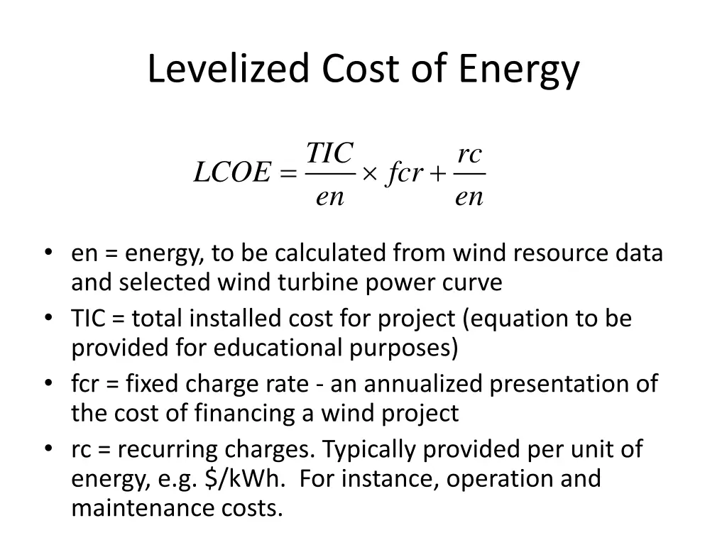 levelized cost of energy