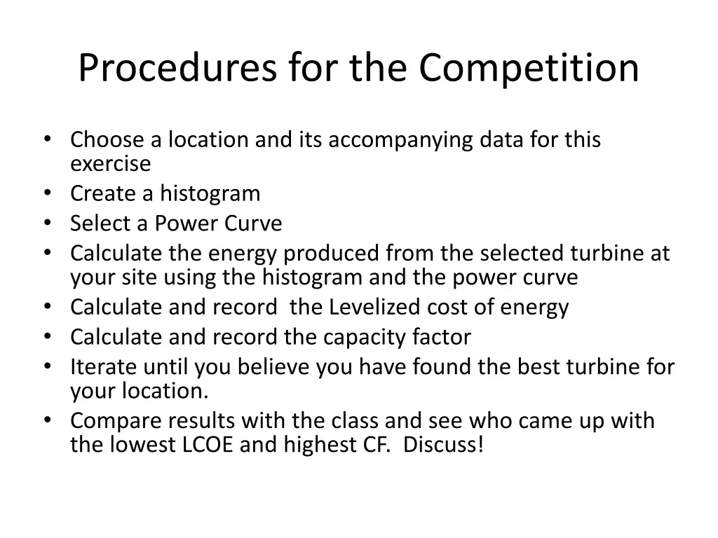 procedures for the competition