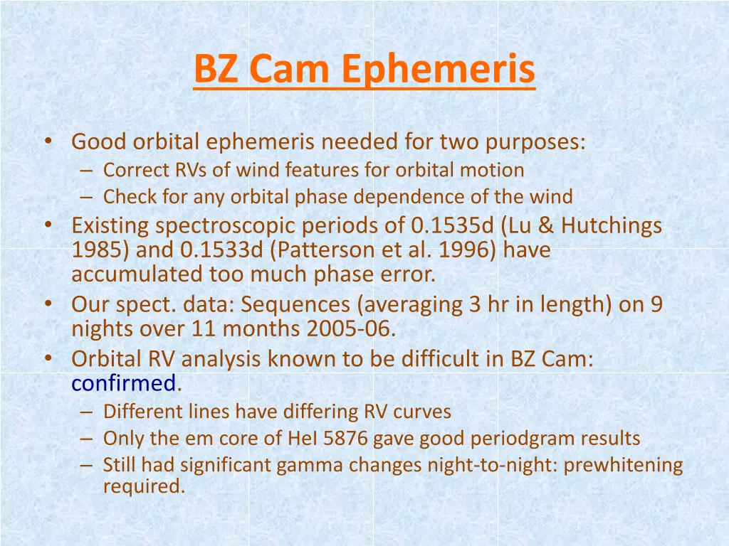 bz cam ephemeris