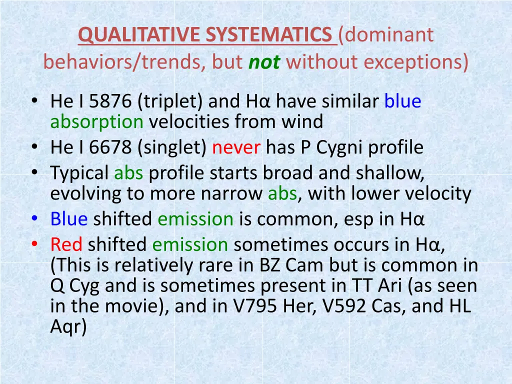 qualitative systematics dominant behaviors trends