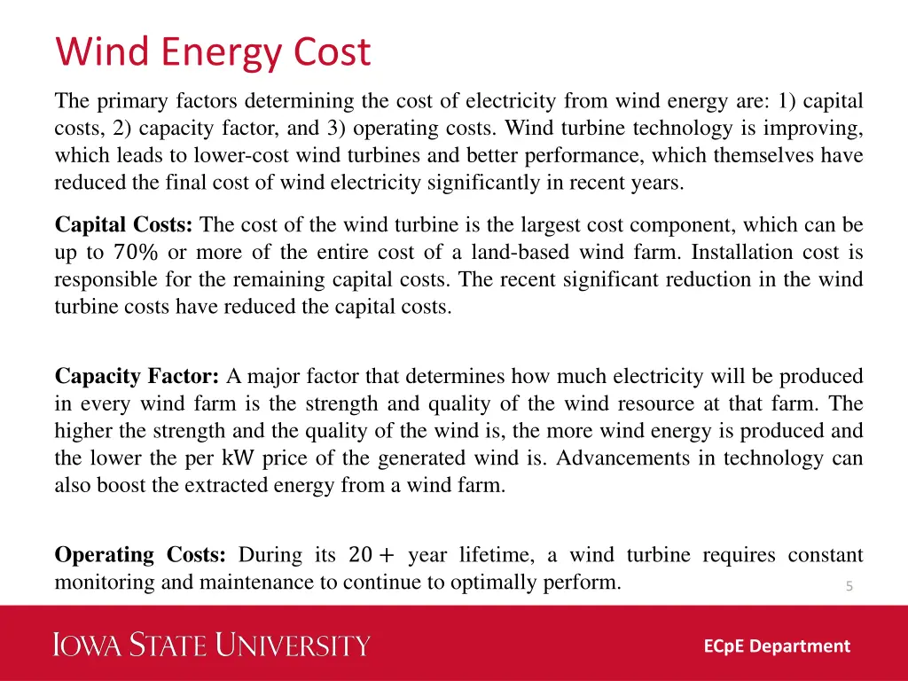 wind energy cost the primary factors determining