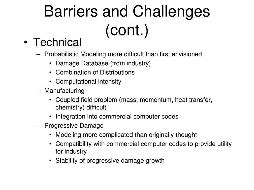 barriers and challenges cont technical