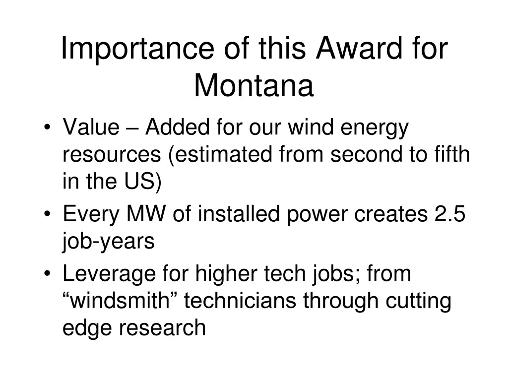 importance of this award for montana value added