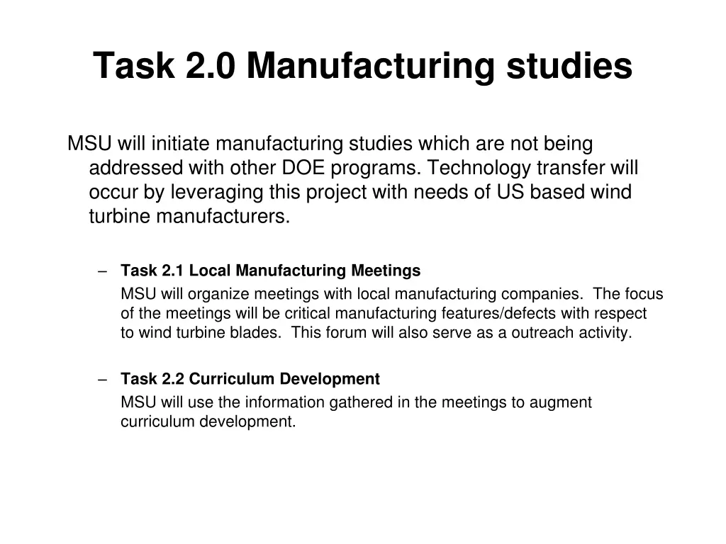 task 2 0 manufacturing studies