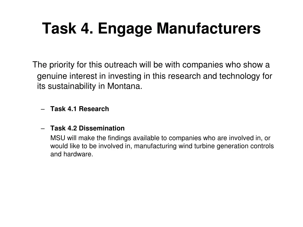 task 4 engage manufacturers