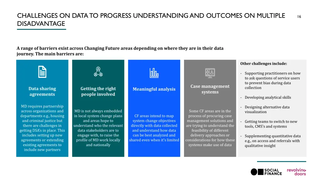 challenges on data to progress understanding