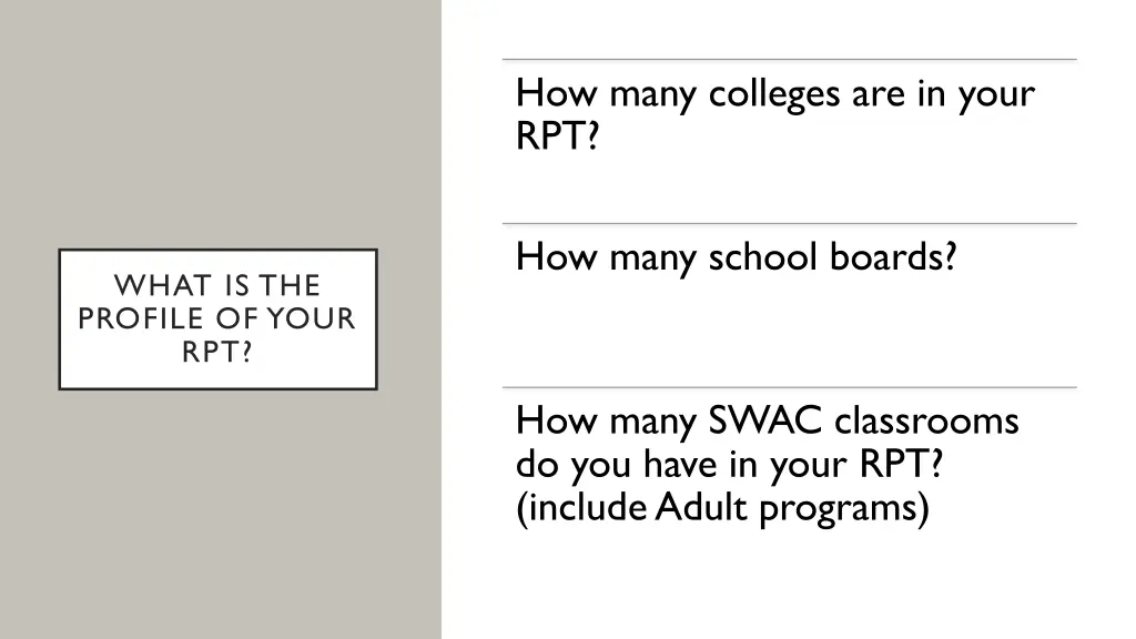 how many colleges are in your rpt