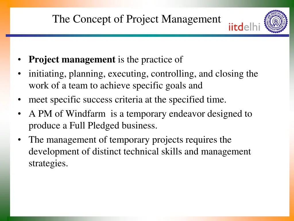 the concept of project management