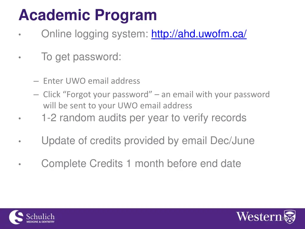 academic program online logging system http