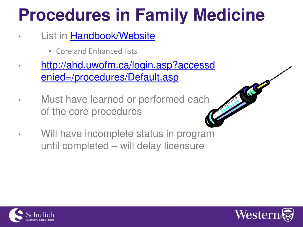 procedures in family medicine list in handbook