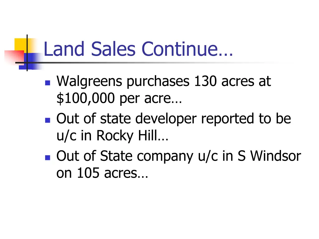 land sales continue