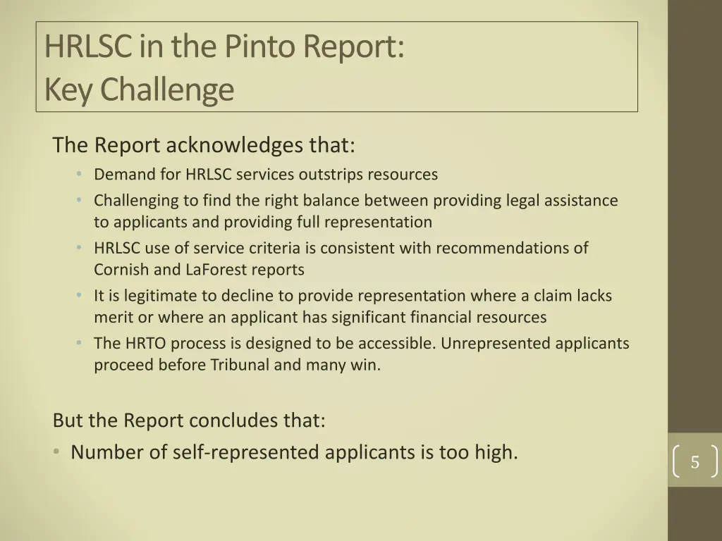 hrlsc in the pinto report key challenge