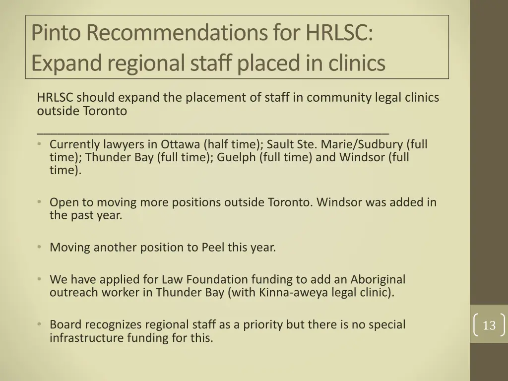 pinto recommendations for hrlsc expand regional