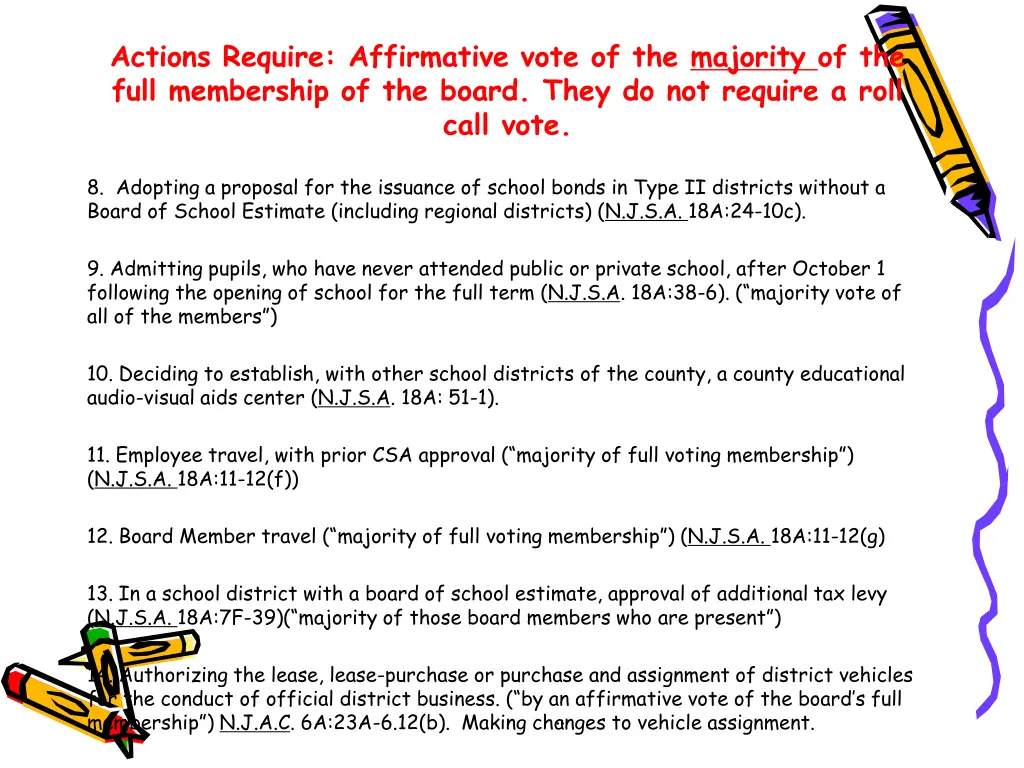 actions require affirmative vote of the majority 1