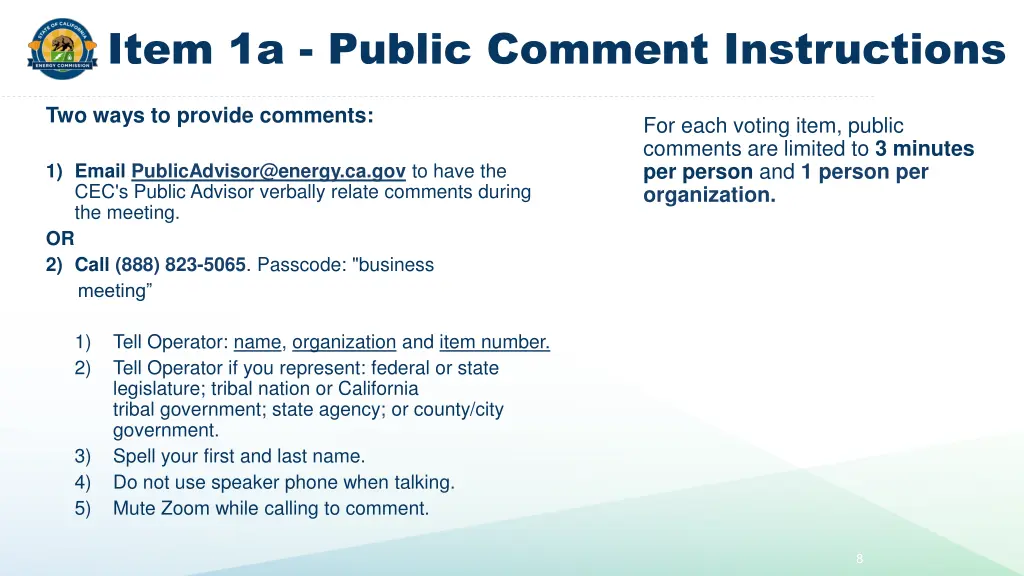 item 1a public comment instructions