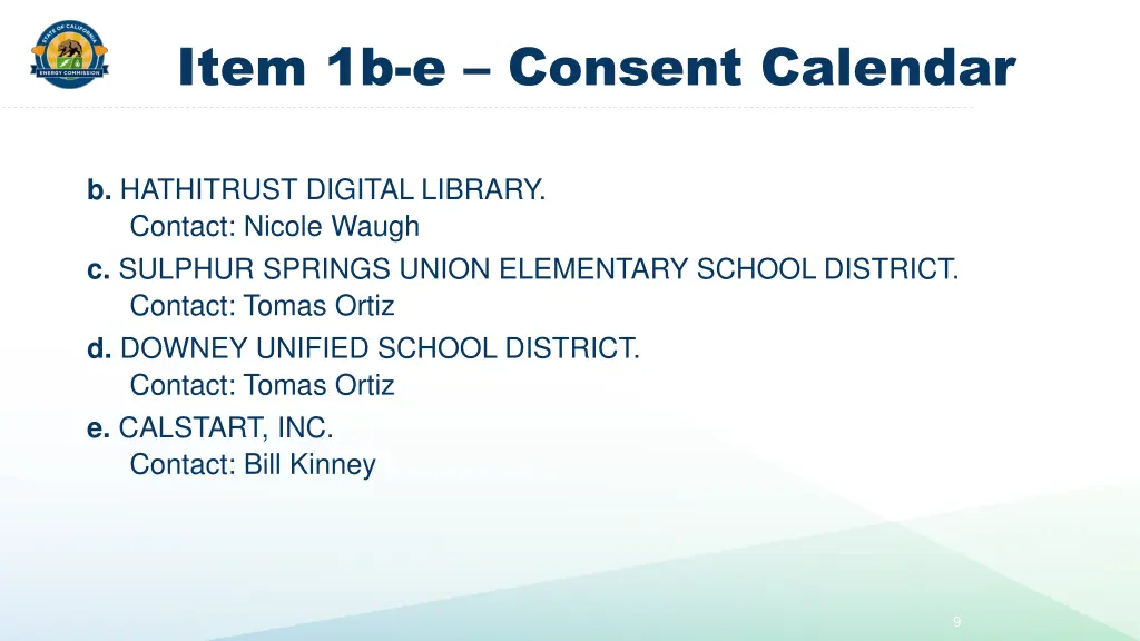 item 1b e consent calendar