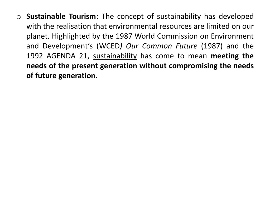 o sustainable tourism the concept