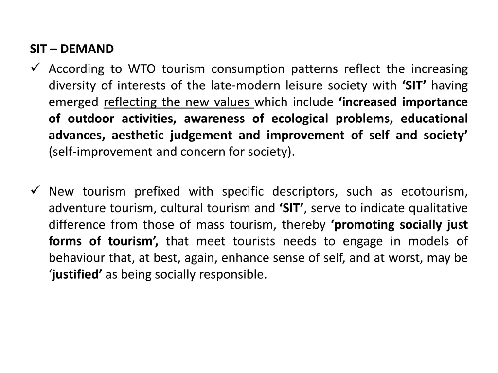 sit demand according to wto tourism consumption