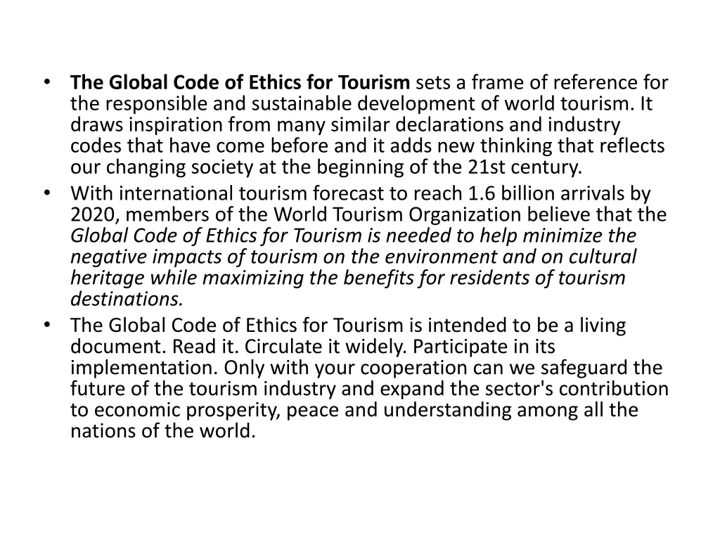 the global code of ethics for tourism sets