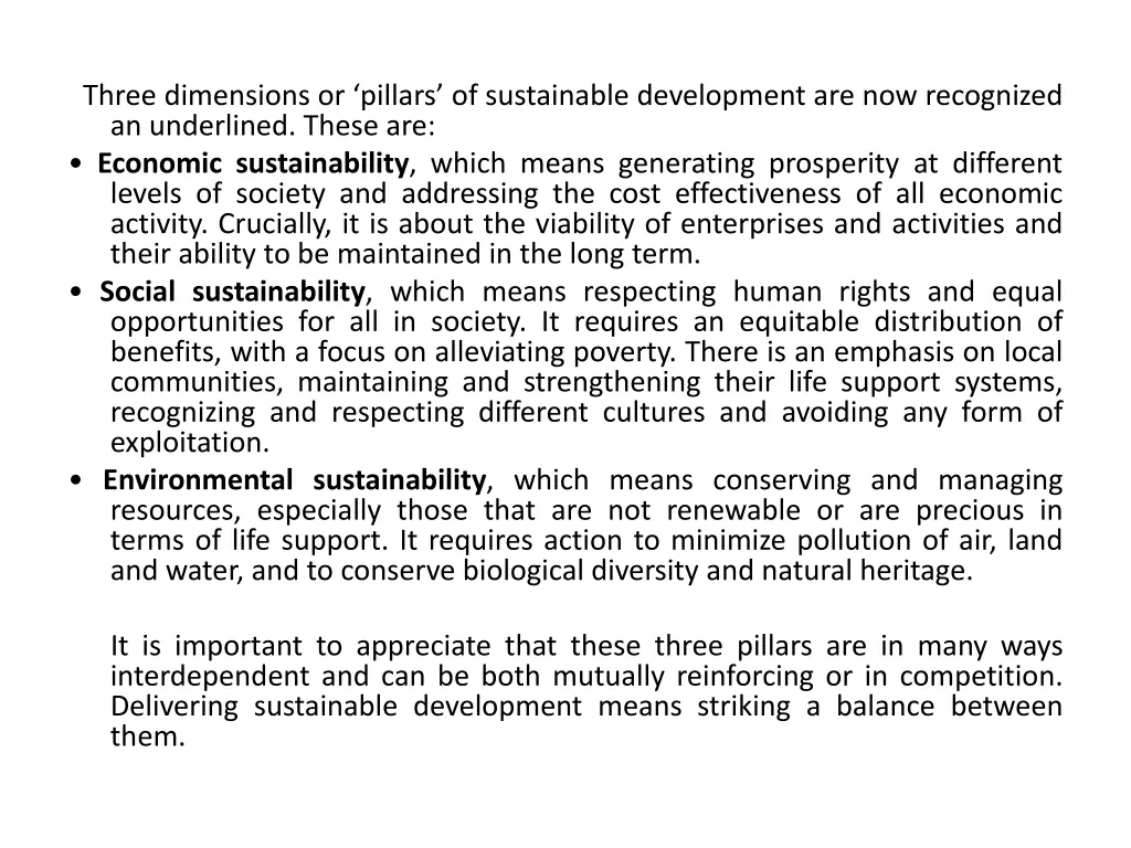 three dimensions or pillars of sustainable