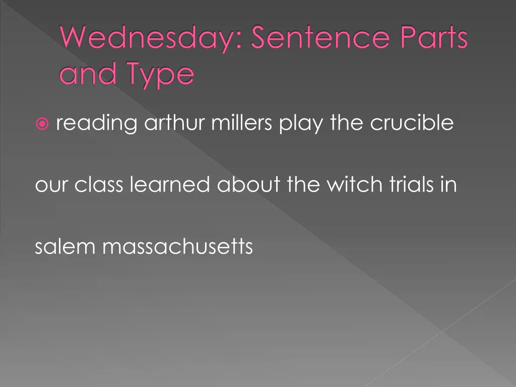 wednesday sentence parts and type