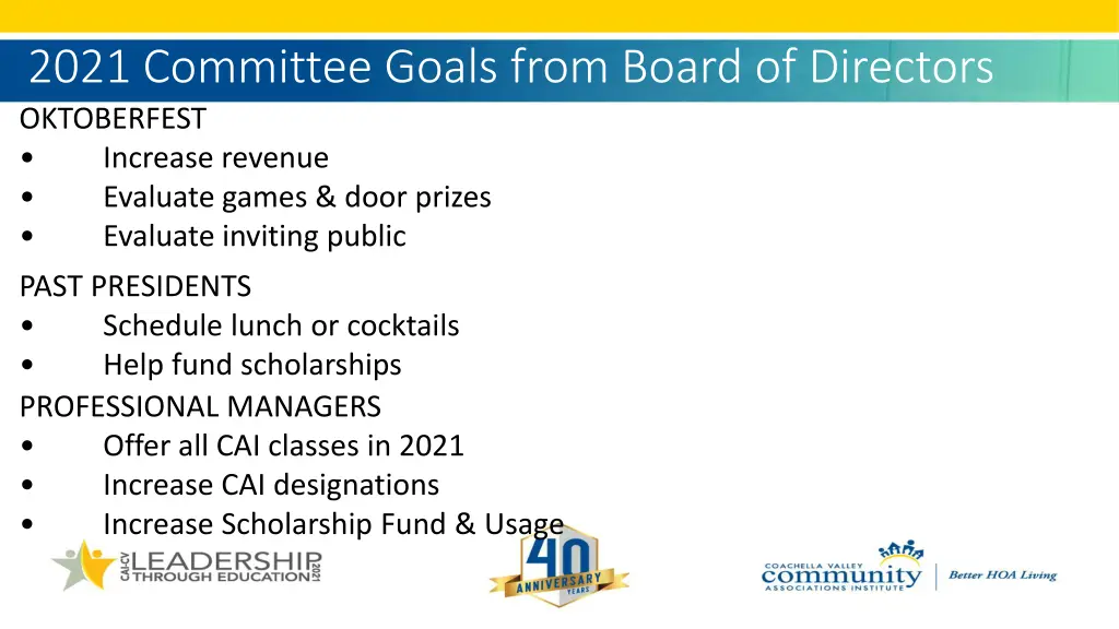 2021 committee goals from board of directors 3